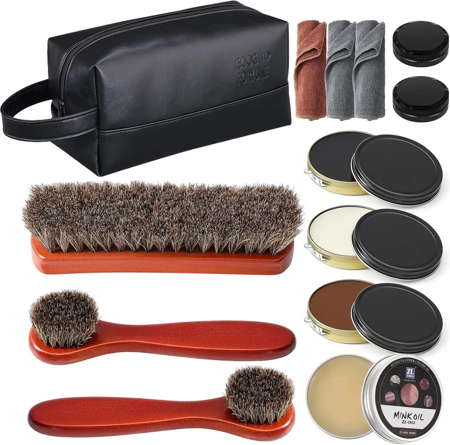 13 Pcs Shoe Shine Kit for Men, Black Shoe Polish Kit for Leather Boot Care and Cleaning, with PU Storage Bag