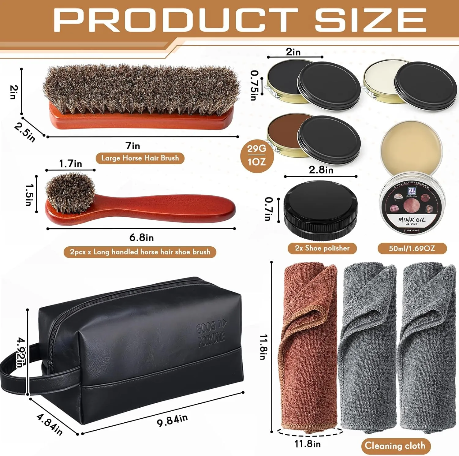 13 Pcs Shoe Shine Kit for Men, Black Shoe Polish Kit for Leather Boot Care and Cleaning, with PU Storage Bag