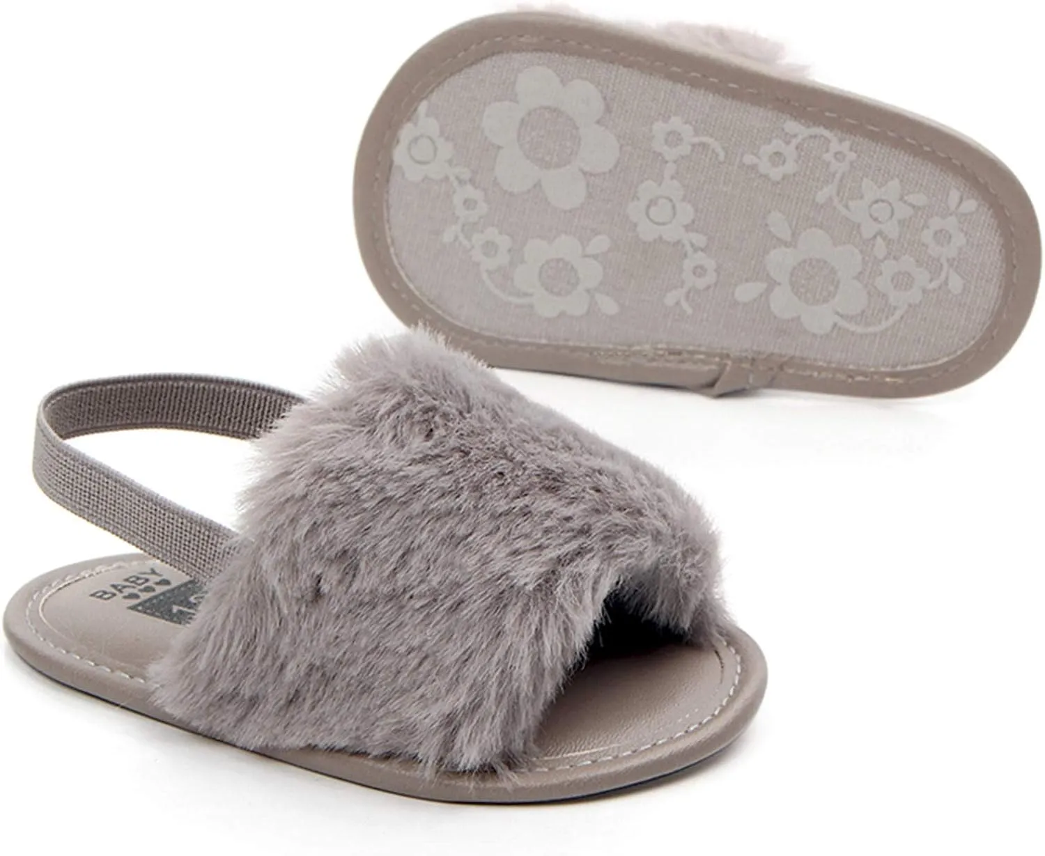 2 Pack Infant Baby Girls Sandals Elastic Back Strap Flats Slippers Soft Toddles Princess Shoes Faux Fur Slides Shoes First Walker House Shoes