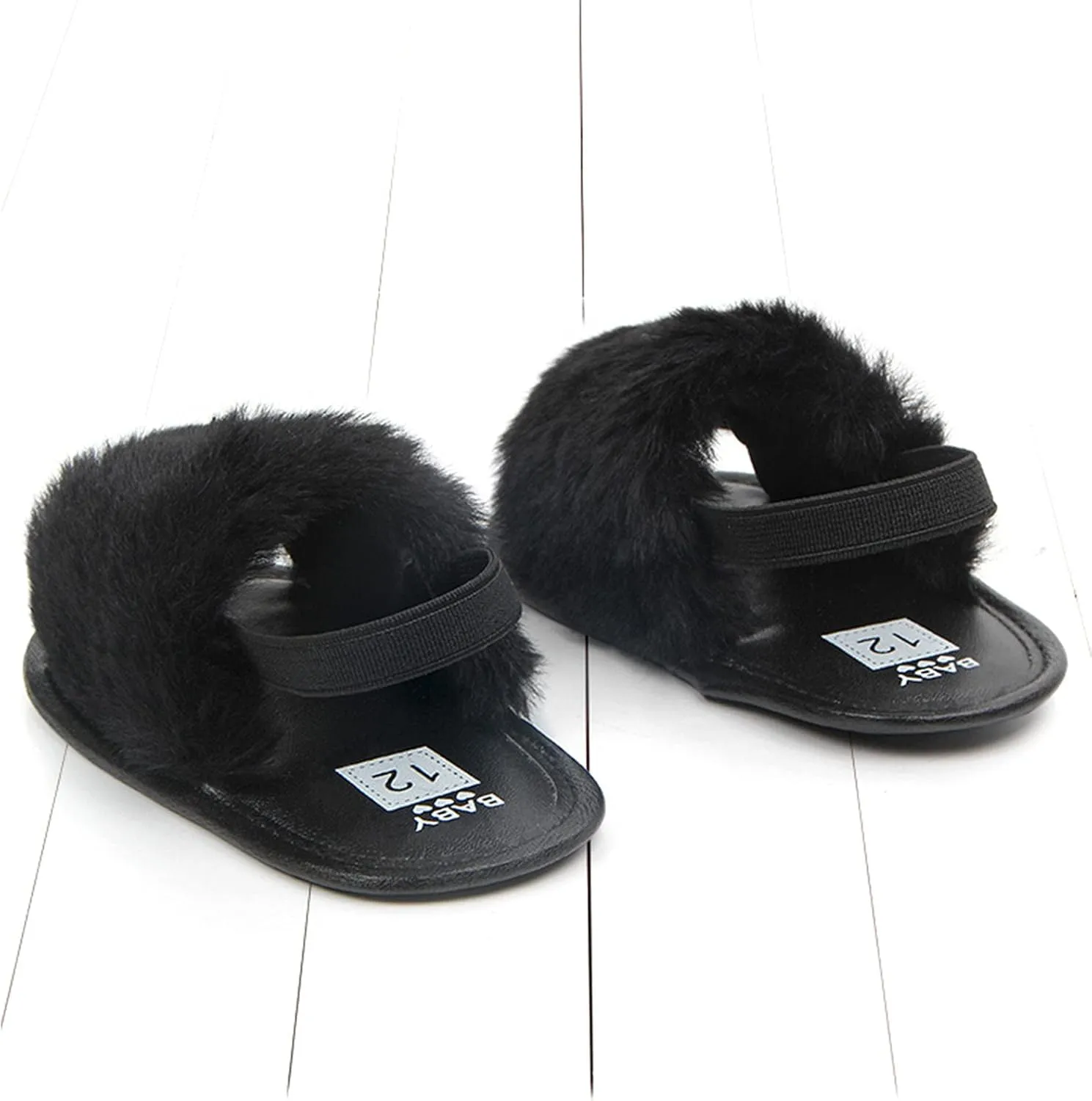 2 Pack Infant Baby Girls Sandals Elastic Back Strap Flats Slippers Soft Toddles Princess Shoes Faux Fur Slides Shoes First Walker House Shoes
