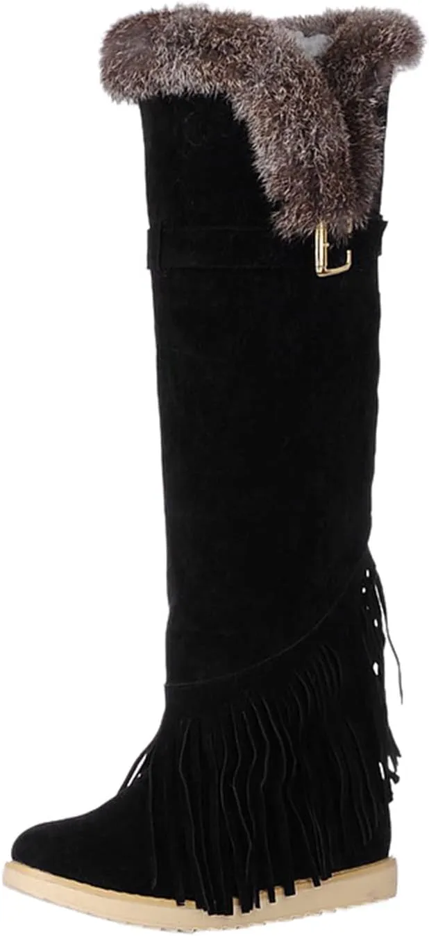 2021 Women's Shoes Breathable Flats Suede Tassel Pure Colors Thermal Winter FashionThigh Boots