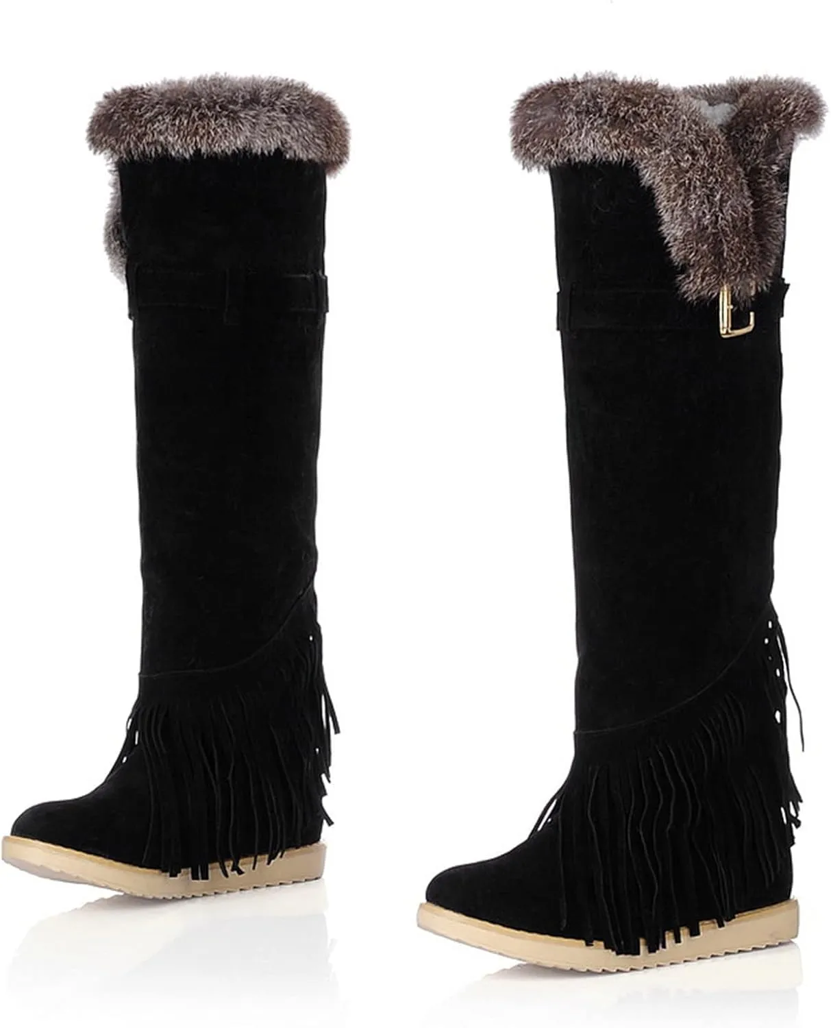 2021 Women's Shoes Breathable Flats Suede Tassel Pure Colors Thermal Winter FashionThigh Boots