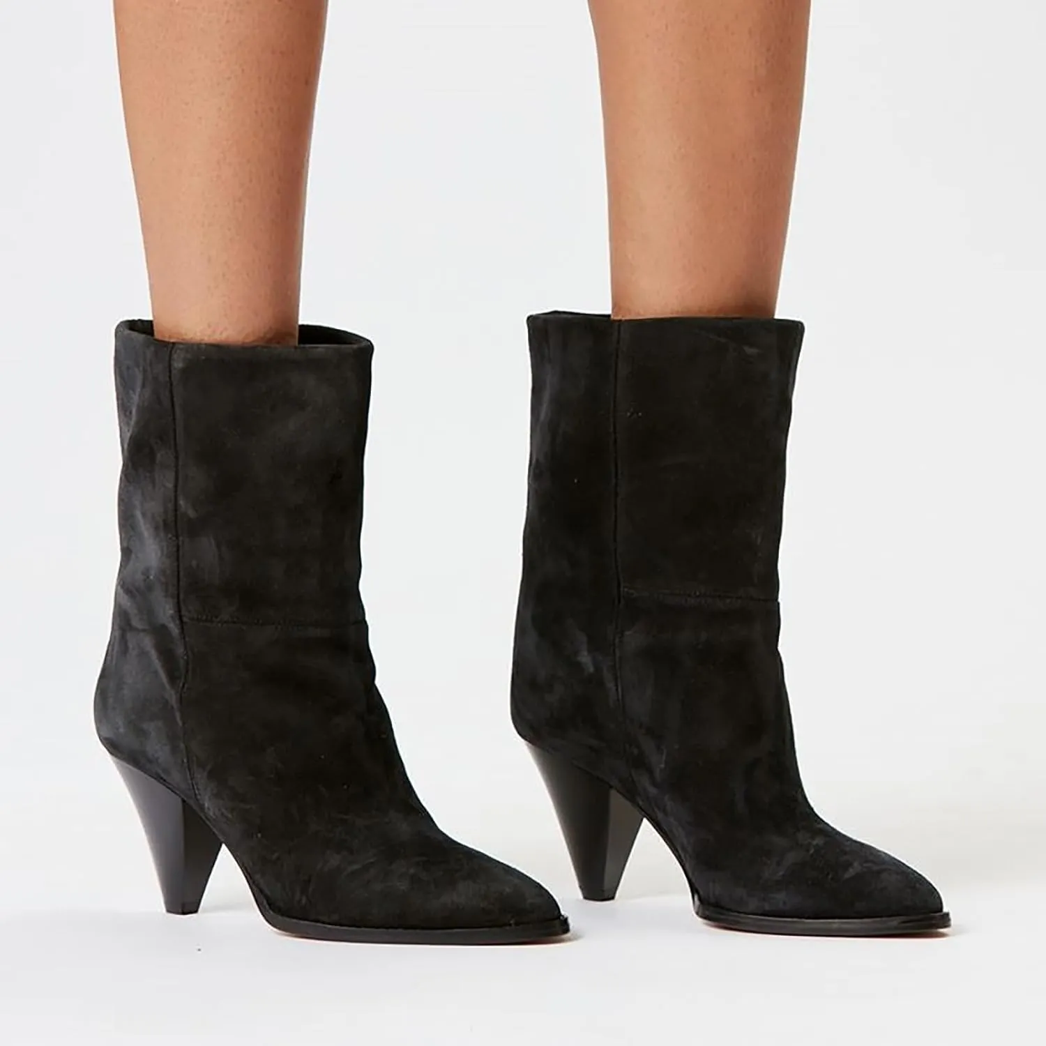 2024 tan Mid-Calf Boots blue denim Cone heels pull on Womens booties Pointed toe Shoes for Women black suede Boots ankle cowboy boots Shoes jeans dressy boots