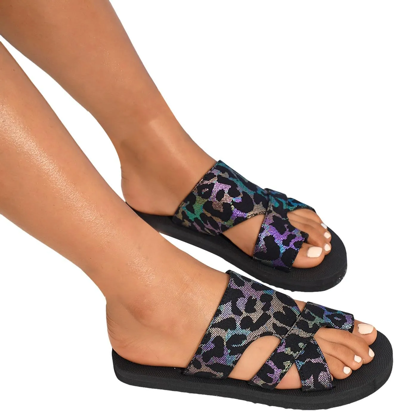 2025 Women Flat Sandals Open Toe Slip On Slingback Split Toe Soft Memory Foam Platform Slippers Low Heel Sandal Summer Comfy Cushion Footbed Casual Slides for Walking Vacation Outdoor Indoor