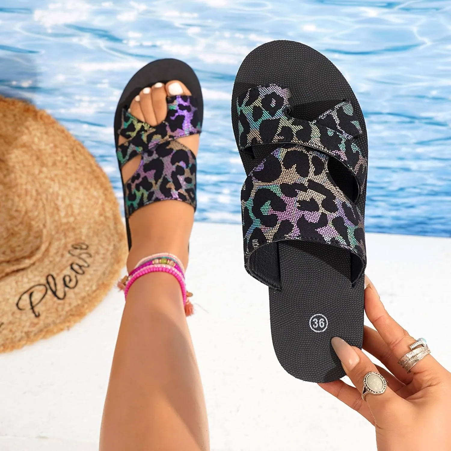 2025 Women Flat Sandals Open Toe Slip On Slingback Split Toe Soft Memory Foam Platform Slippers Low Heel Sandal Summer Comfy Cushion Footbed Casual Slides for Walking Vacation Outdoor Indoor