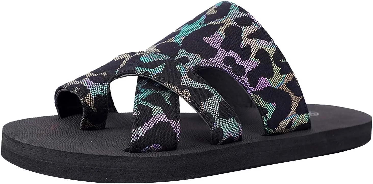 2025 Women Flat Sandals Open Toe Slip On Slingback Split Toe Soft Memory Foam Platform Slippers Low Heel Sandal Summer Comfy Cushion Footbed Casual Slides for Walking Vacation Outdoor Indoor