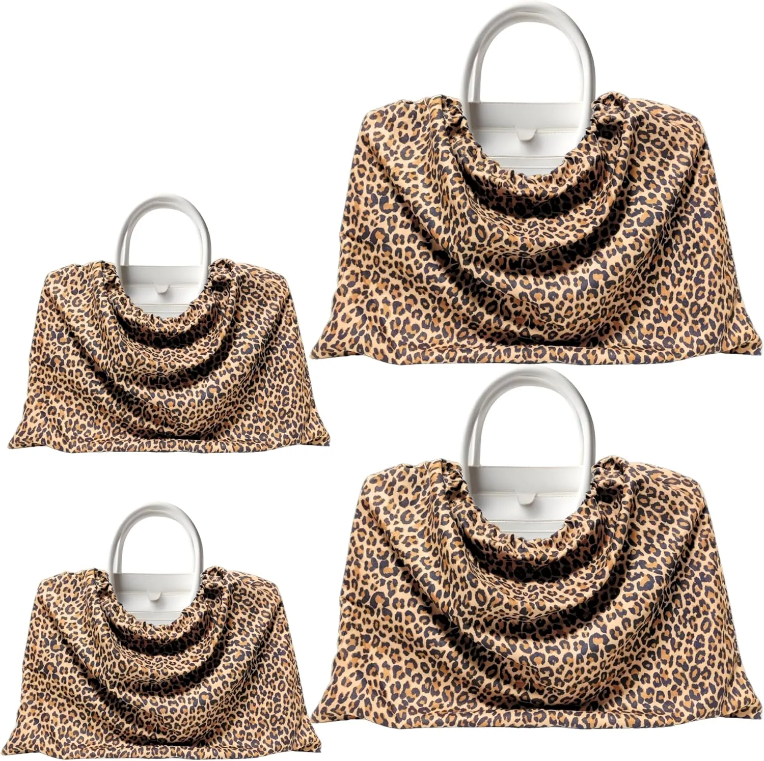 3 or 4 Packs Leopard Cotton Drawstring Dust Bag, Breathable Storage Cover for Handbags, Shoes and Travel Use (Leopard, 4 Pcs / 2 Sizes)