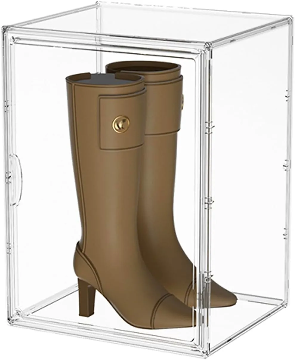 4PACK Extra Large 4 Tiers 15.7"X11.8"X9.8" Clear Acrylic Organizer Box Display Case, Plastic Holder with Magnetic Door and 3 Division Boards for Figures, Books, Handbags, Purses, Boots