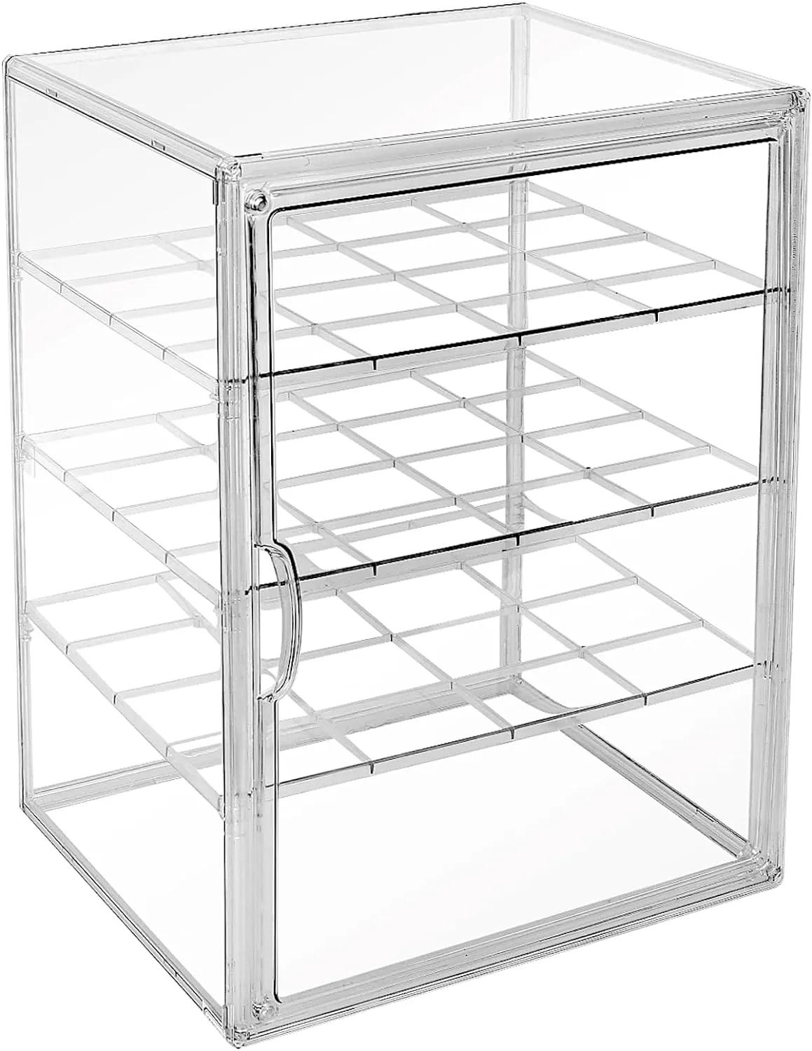 4PACK Extra Large 4 Tiers 15.7"X11.8"X9.8" Clear Acrylic Organizer Box Display Case, Plastic Holder with Magnetic Door and 3 Division Boards for Figures, Books, Handbags, Purses, Boots