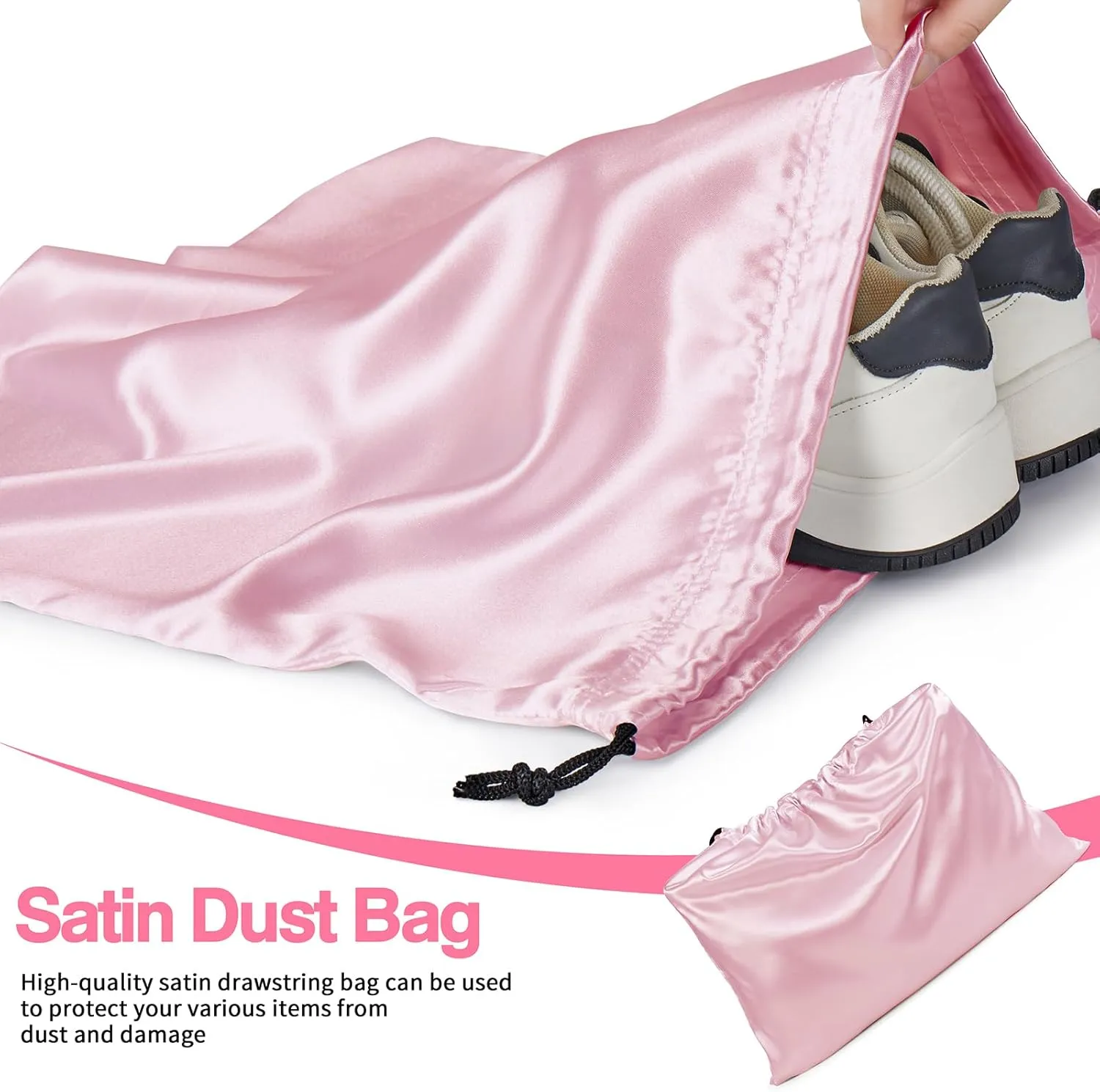 6 Pack Silky Dust Bags for Handbags, Pink Satin Dust Cover Bag Silk Drawstring Bag Handbag Protector Travel Storage Pouch for Purse Shoes Boots(19.6 x 15.7 In   23.6 x 19.6 In)