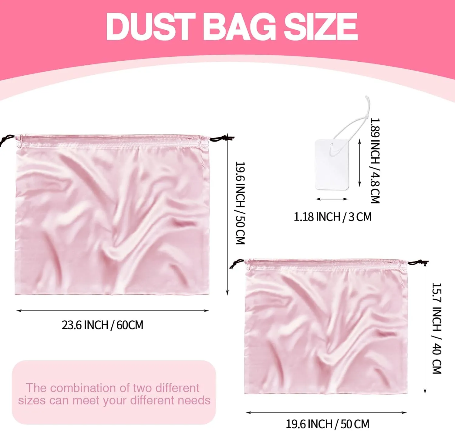 6 Pack Silky Dust Bags for Handbags, Pink Satin Dust Cover Bag Silk Drawstring Bag Handbag Protector Travel Storage Pouch for Purse Shoes Boots(19.6 x 15.7 In   23.6 x 19.6 In)