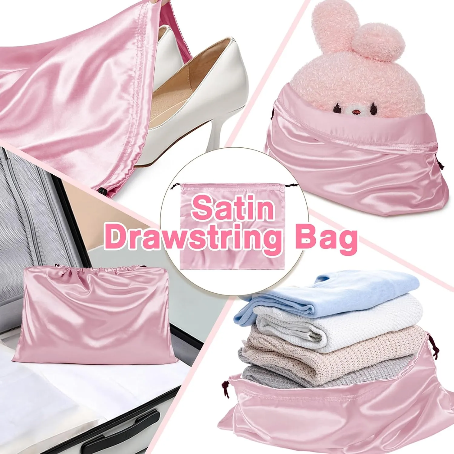 6 Pack Silky Dust Bags for Handbags, Pink Satin Dust Cover Bag Silk Drawstring Bag Handbag Protector Travel Storage Pouch for Purse Shoes Boots(19.6 x 15.7 In   23.6 x 19.6 In)