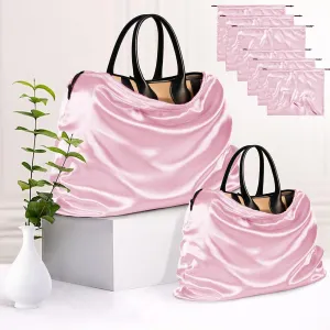 6 Pack Silky Dust Bags for Handbags, Pink Satin Dust Cover Bag Silk Drawstring Bag Handbag Protector Travel Storage Pouch for Purse Shoes Boots(19.6 x 15.7 In   23.6 x 19.6 In)