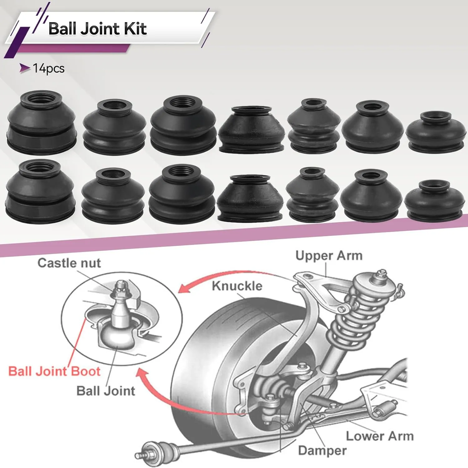 7x2 Sizes Car Ball Joint Dust Cover Head Boots Replacement Tie Pull Rod Ends Rubber Joint Kit Track Dust Protection Suspension Parts Accessories for Vehicles (Model-2)