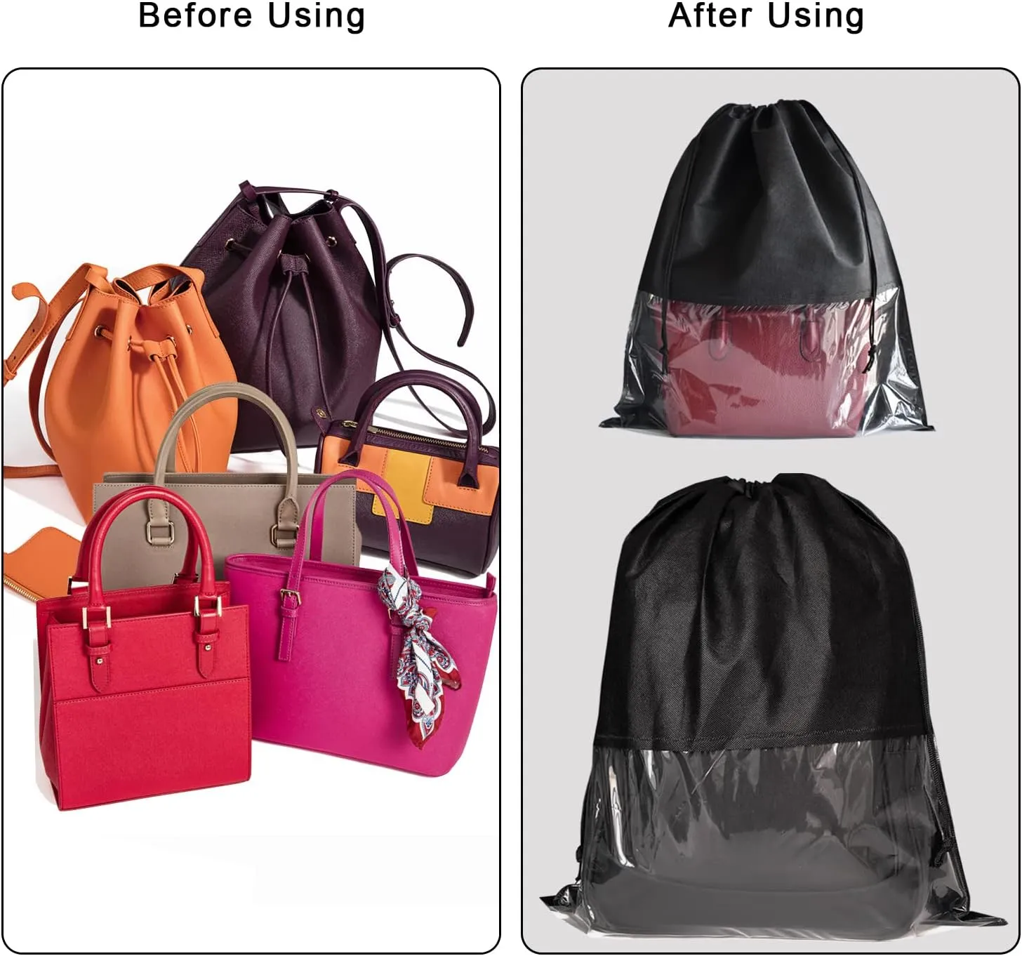 8PCS Dust Bags for Handbags Jumbo Travel Shoe Bags Purses Organizers Storage Bags with Rope Clear Window Dustproof Drawstring Bag Storage Pouch for Men and Women - Black, 23.6 x 19.7 in