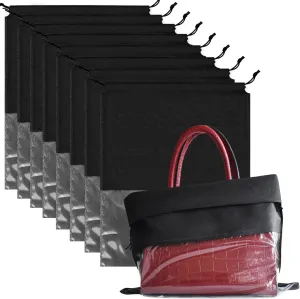 8PCS Dust Bags for Handbags Jumbo Travel Shoe Bags Purses Organizers Storage Bags with Rope Clear Window Dustproof Drawstring Bag Storage Pouch for Men and Women - Black, 23.6 x 19.7 in