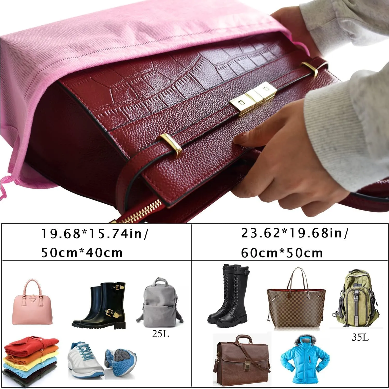8PCS Dust Bags for Handbags Jumbo Travel Shoe Bags Purses Organizers Storage Bags with Rope Clear Window Dustproof Drawstring Bag Storage Pouch for Men and Women - Pink, 19.7 x 15.7 in