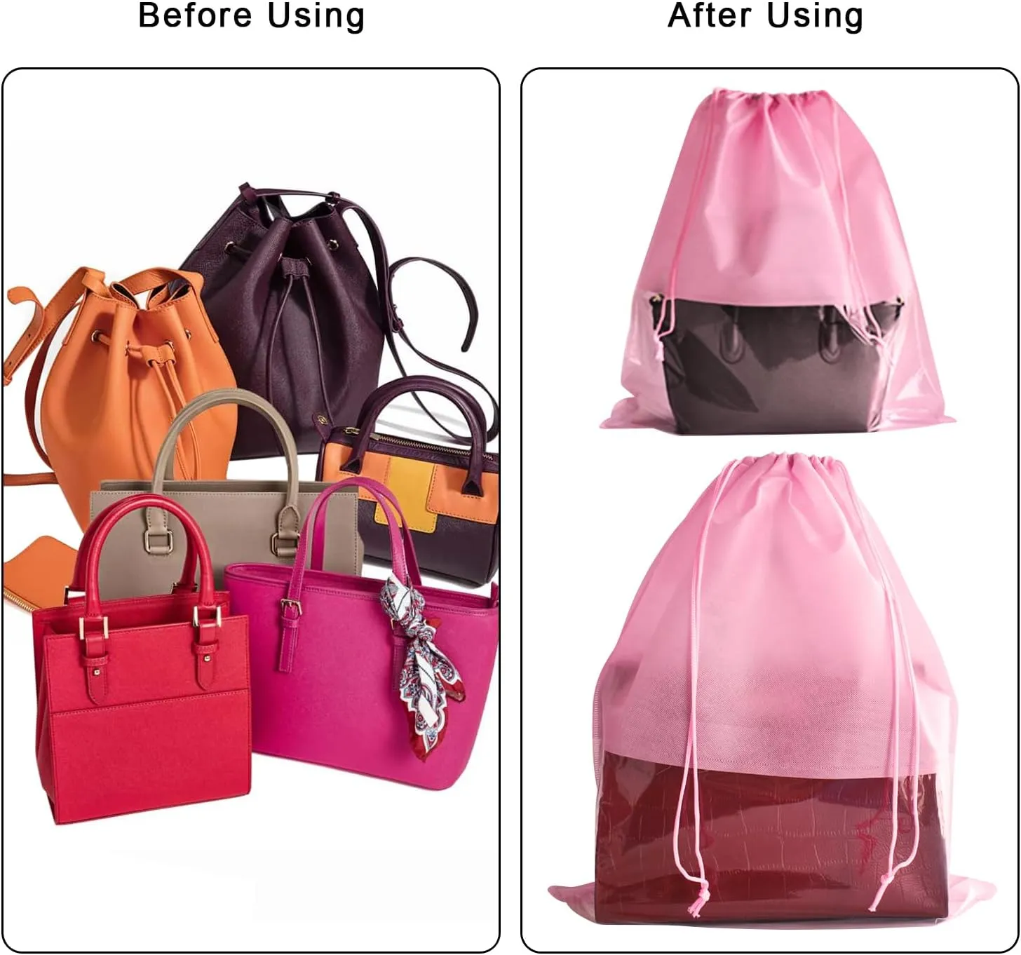 8PCS Dust Bags for Handbags Jumbo Travel Shoe Bags Purses Organizers Storage Bags with Rope Clear Window Dustproof Drawstring Bag Storage Pouch for Men and Women - Pink, 19.7 x 15.7 in