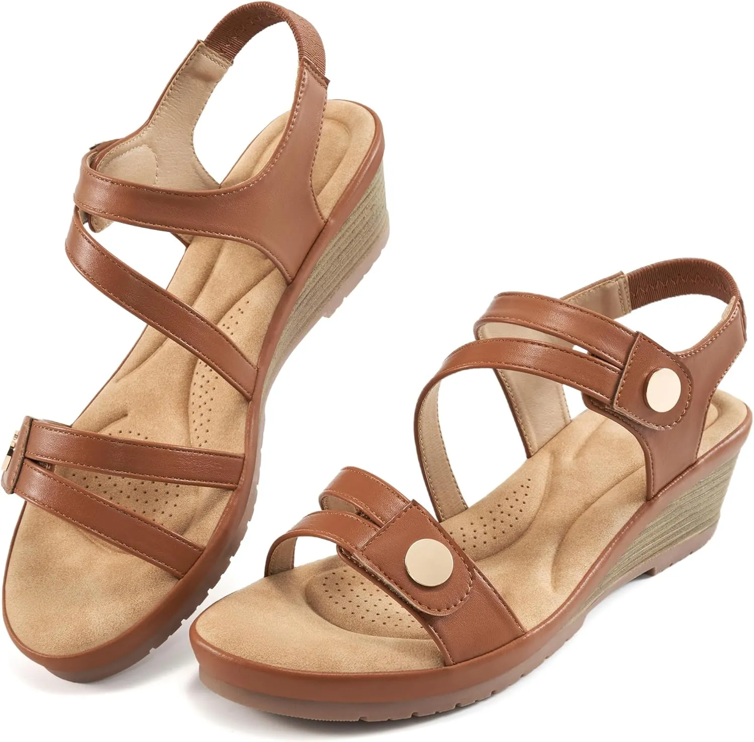 Ablanczoom Wedge Sandals for Women Dressy: Comfortable Elastic Ankle Strap Summer Causal Walking Low Platform Sandal