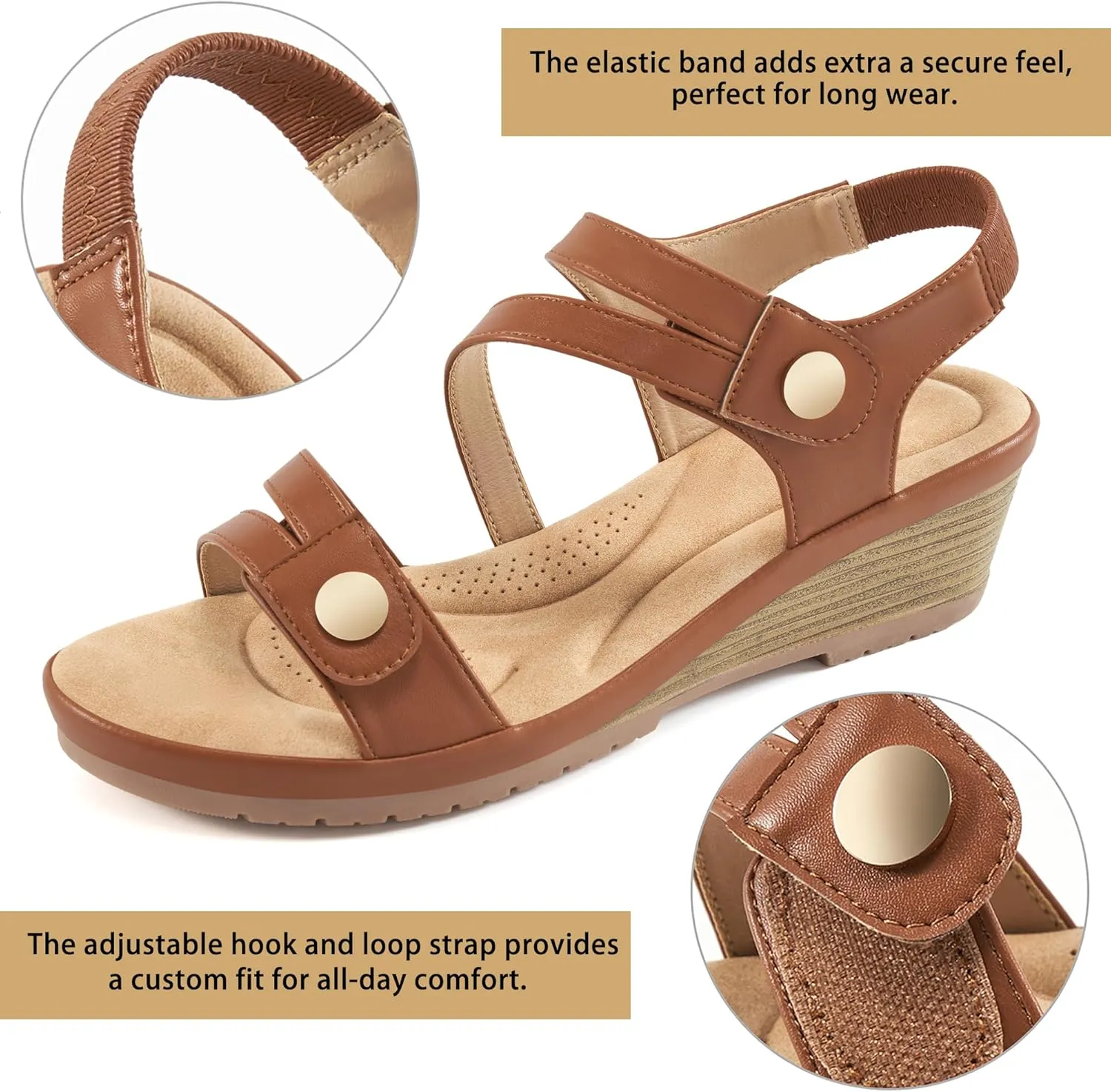 Ablanczoom Wedge Sandals for Women Dressy: Comfortable Elastic Ankle Strap Summer Causal Walking Low Platform Sandal