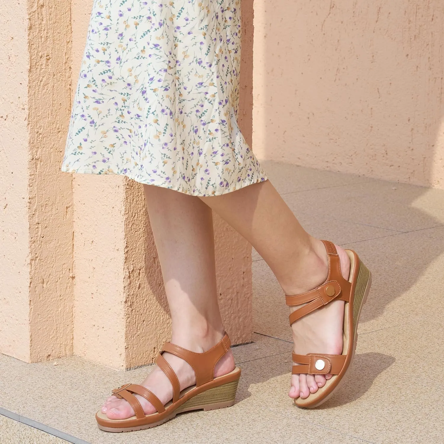 Ablanczoom Wedge Sandals for Women Dressy: Comfortable Elastic Ankle Strap Summer Causal Walking Low Platform Sandal