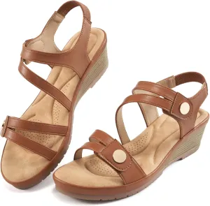 Ablanczoom Wedge Sandals for Women Dressy: Comfortable Elastic Ankle Strap Summer Causal Walking Low Platform Sandal