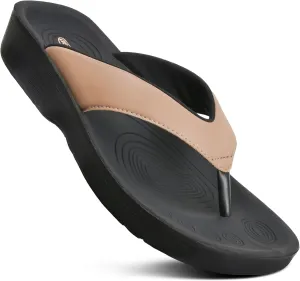 AEROTHOTIC Arch Support Flip Flops for women Stylish Cushioned Padded Straps with Soft Toe Post Slip on Footwear Dressy Travel Recovery Outdoor Comfortable Walking Women Sandals