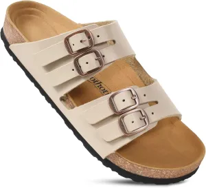 AEROTHOTIC Arch Support Recovery Slides for Women Comfy Memory Foam Cork Footbed Double Straps with Adjustable Buckle Slip on Beach Dressy Outdoor Ladies Sandals