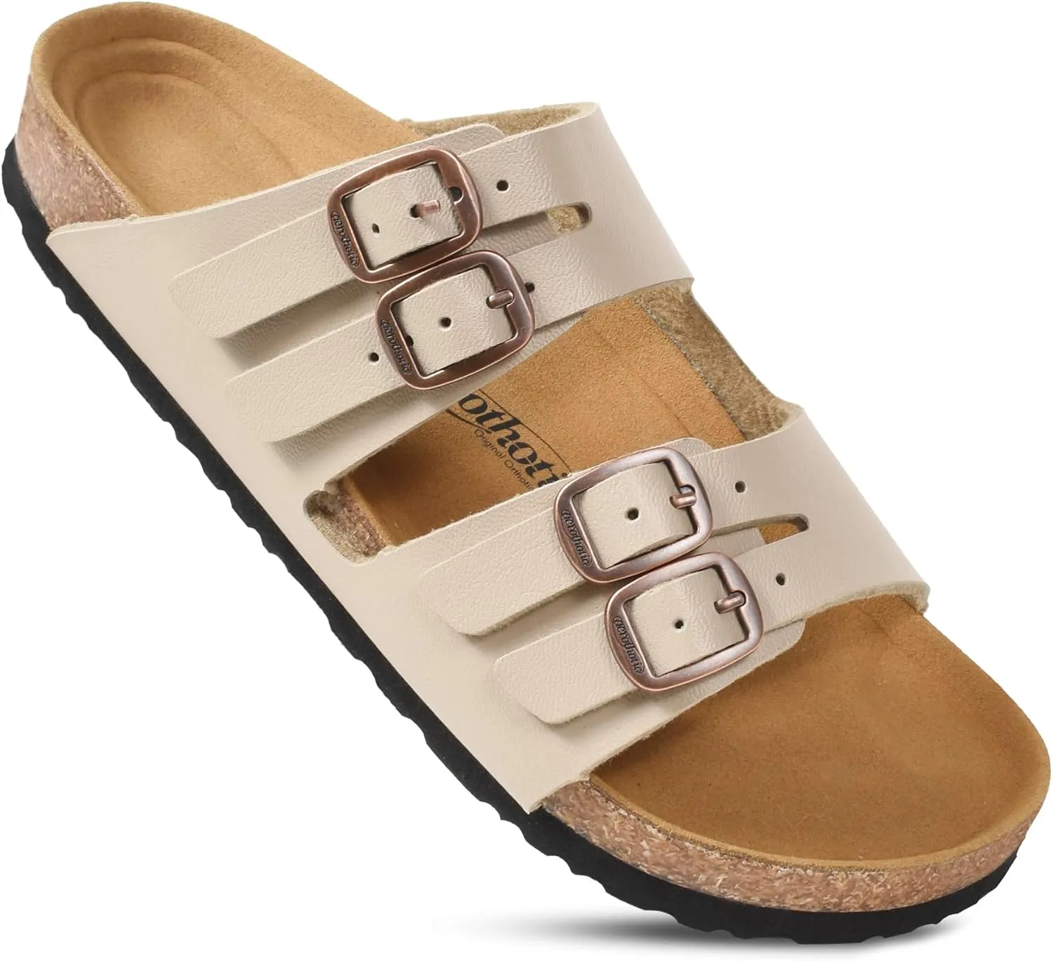 AEROTHOTIC Arch Support Recovery Slides for Women Comfy Memory Foam Cork Footbed Double Straps with Adjustable Buckle Slip on Beach Dressy Outdoor Ladies Sandals