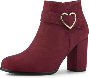 Allegra K Women's Buckle Side Zip Chunky Heels Ankle Boots
