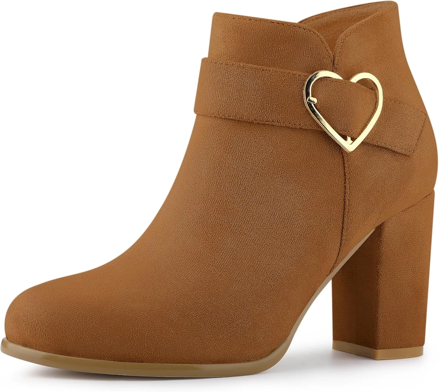 Allegra K Women's Buckle Side Zip Chunky Heels Ankle Boots
