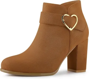 Allegra K Women's Buckle Side Zip Chunky Heels Ankle Boots
