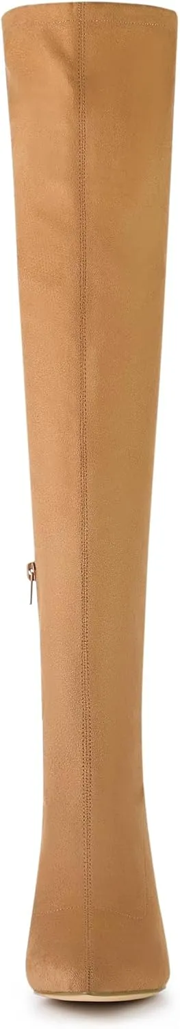 Allegra K Women's Chunky Heels Bling Rhinestone Over the Knee High Boots