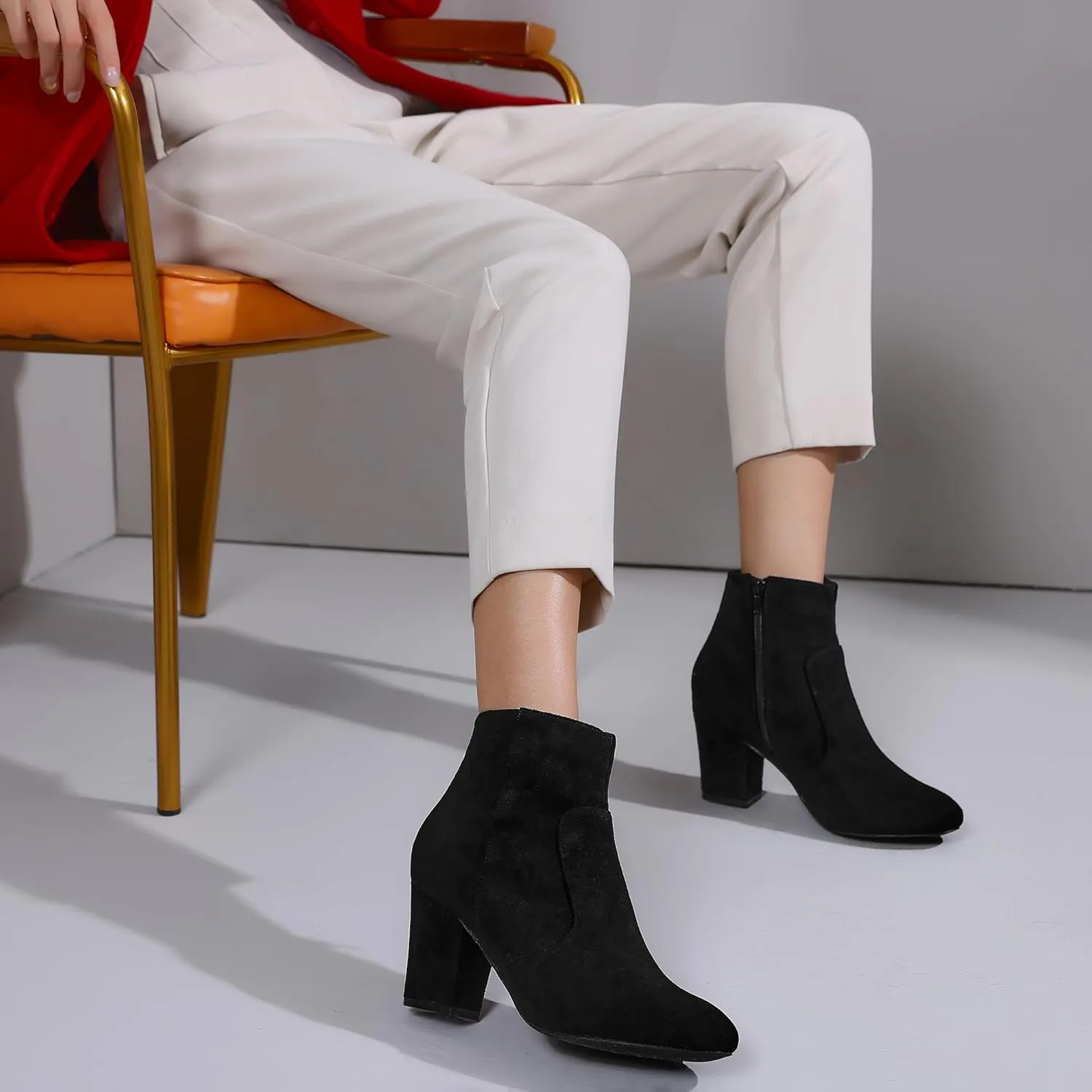 Allegra K Women's Heel Boots Round Toe Chunky Heels Ankle Boots