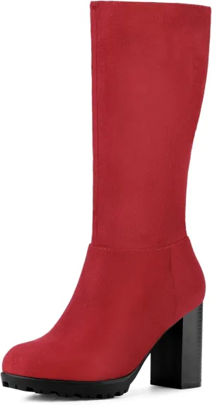 Allegra K Women's Mid Calf Block Heel Boots