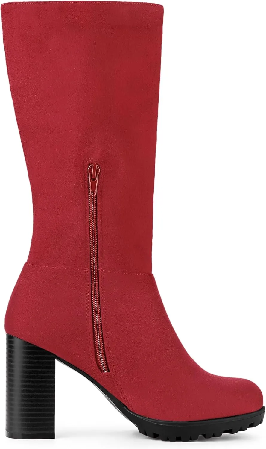 Allegra K Women's Mid Calf Block Heel Boots