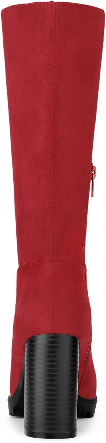 Allegra K Women's Mid Calf Block Heel Boots