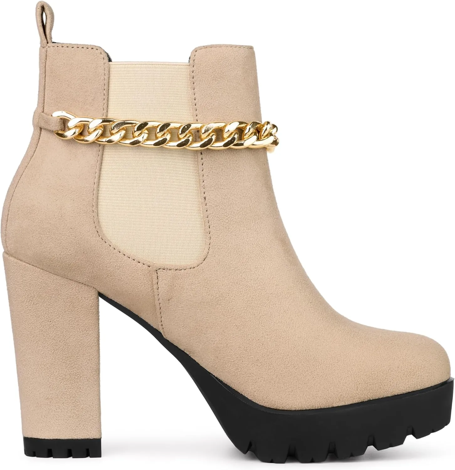Allegra K Women's Platform Gold Chain Chunky High Heel Chelsea Ankle Boots