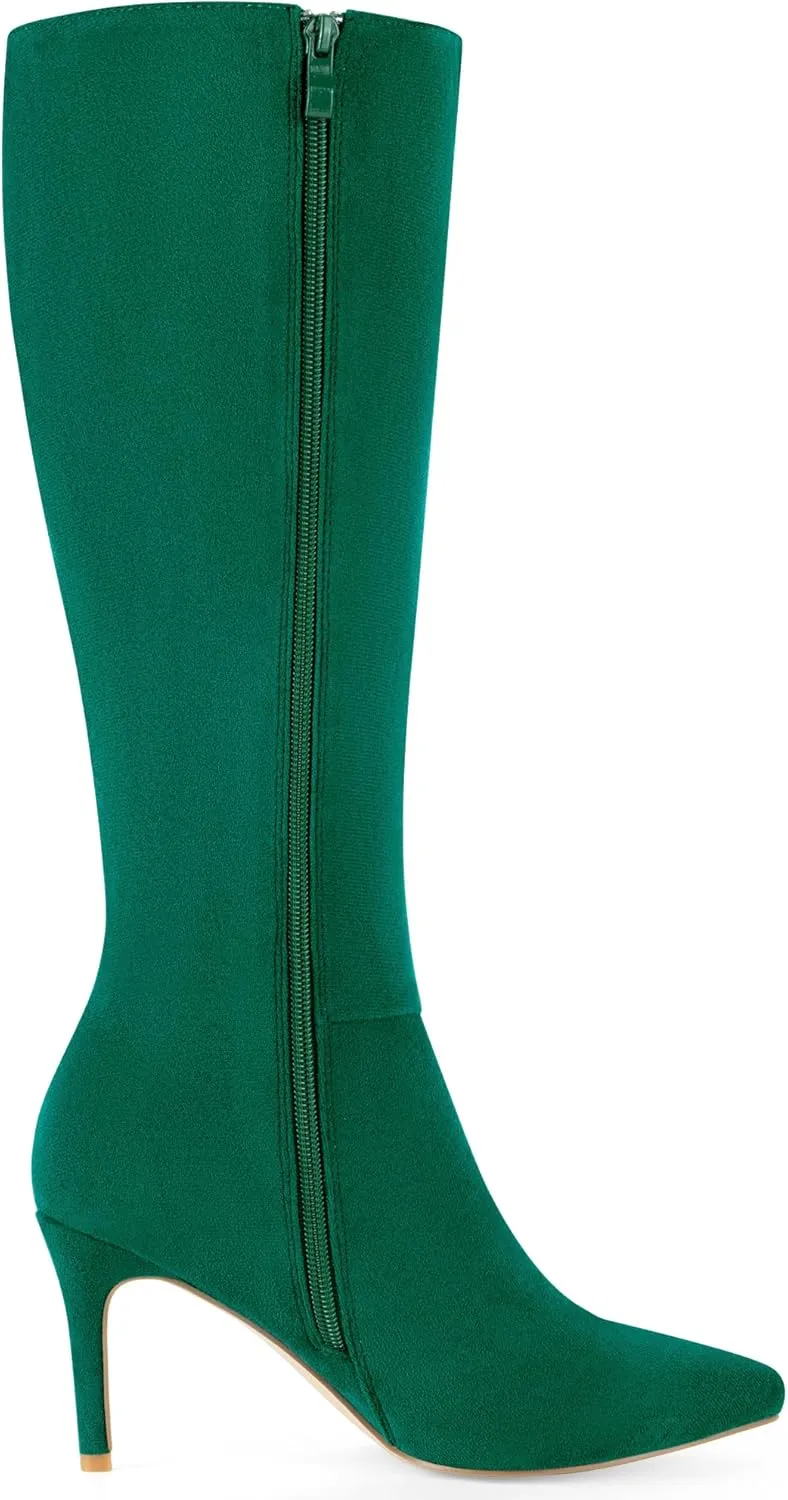 Allegra K Women's Pointed Toe Stiletto Heels Knee High Boots