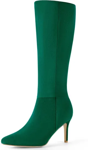 Allegra K Women's Pointed Toe Stiletto Heels Knee High Boots