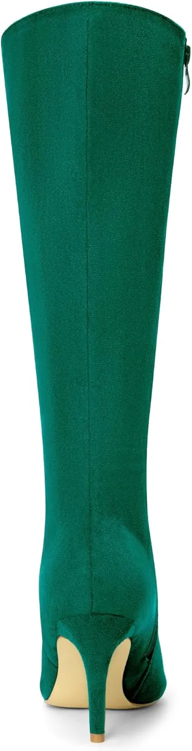 Allegra K Women's Pointed Toe Stiletto Heels Knee High Boots