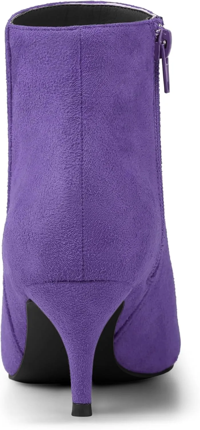 Allegra K Women's Pointed Toe Zip Stiletto Kitten Heel Ankle Booties