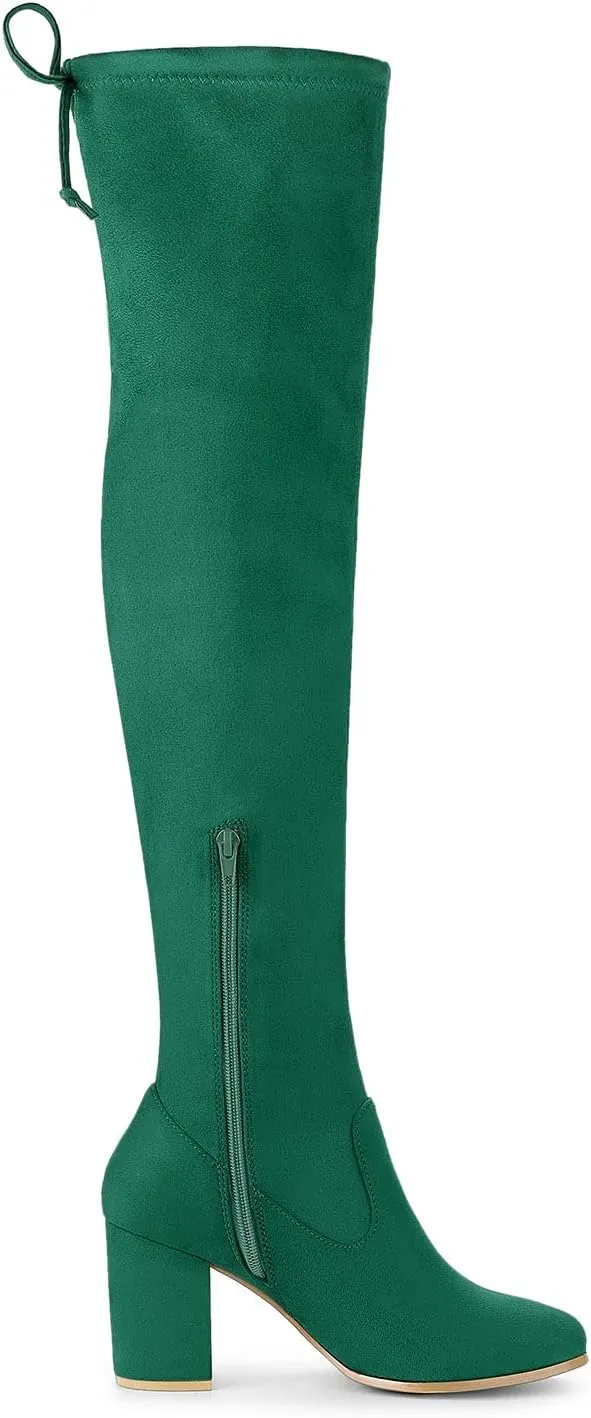 Allegra K Women's Round Toe Chunky Heel Over the Knee High Boots