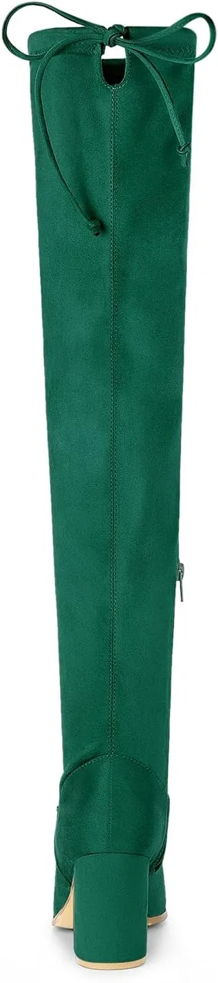 Allegra K Women's Round Toe Chunky Heel Over the Knee High Boots