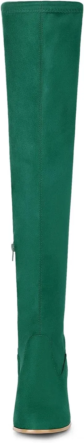 Allegra K Women's Round Toe Chunky Heel Over the Knee High Boots