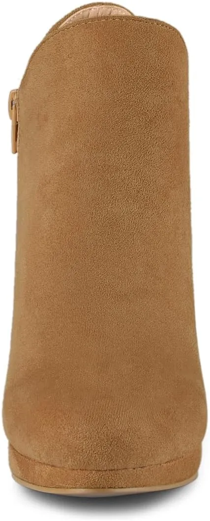 Allegra K Women's Round Toe Chunky Heeled Ankle Heel Boots