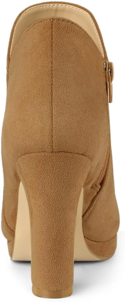 Allegra K Women's Round Toe Chunky Heeled Ankle Heel Boots