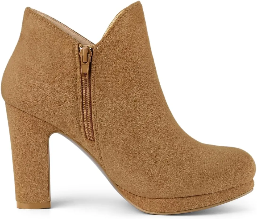 Allegra K Women's Round Toe Chunky Heeled Ankle Heel Boots