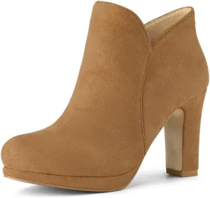 Allegra K Women's Round Toe Chunky Heeled Ankle Heel Boots