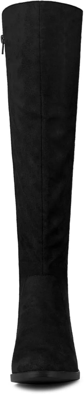 Allegra K Women's Side Zipper Chunky Heels Knee High Boots